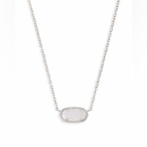 Kendra Scott ELISA Silver Pendant Necklace | Iridescent Drusy | Minimal Classic